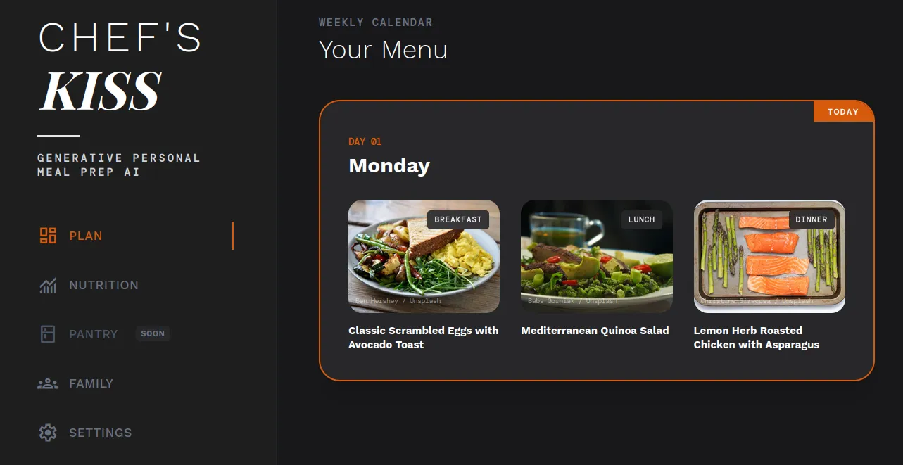 Homepage of chefskiss.tech, a generative-AI recipe web app designed and built by Forty Five North Media